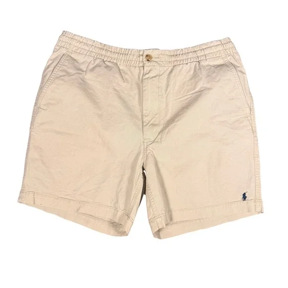 Polo Ralph Lauren Mens Large Tan Khaki Elastic Waist Pull On Twill Shorts - Picture 1 of 8